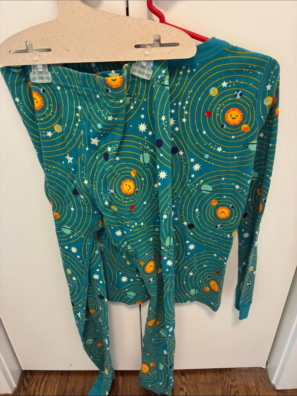 Hanna Andersson Teal Space-Print Pajama Set - Cozy Long Sleeve Sleepwear